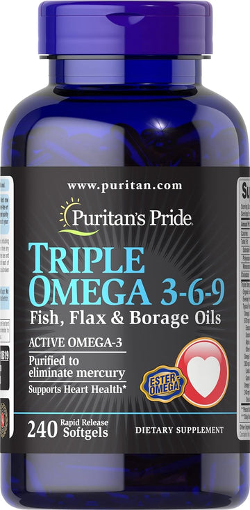 Puritan's Pride Triple Omega 3-6-9 Fish, ax & Borage Oils, Supports Heart Health and Healthy Joints, 240 ct