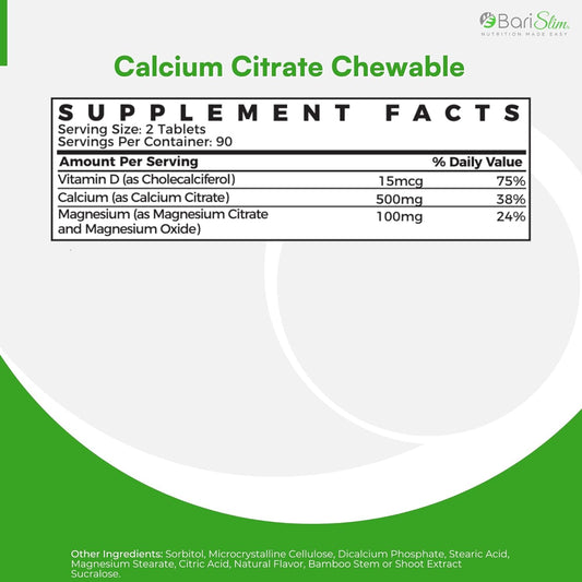 Bariatric Calcium Citrate with Magnesium and Vitamin D Tabs - 500 mg of Calcium Citrate Per Serving - Formulated for Patients After Weight Loss Surgery | Mixed Berry (90 Servings)