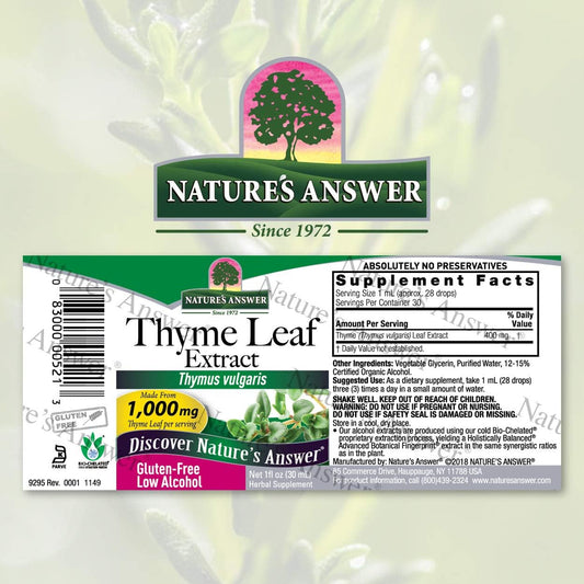Nature's Answer Thyme Herb with Organic Alcohol, 1-  | Promotes Respiratory Function | Supports Healthy Lungs