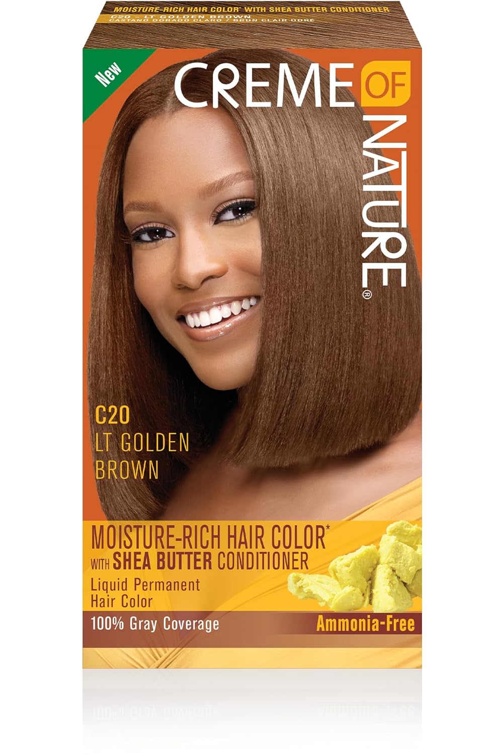 Moisture Rich Liquid Hair Color By Creme Of Nature, C20 Light Golden Brown, With Shea Butter Conditioner, 1 Application