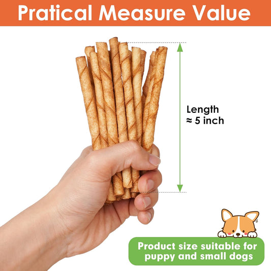 Mon2Sun Dog Rawhide Twist Sticks Chicken Flavor 5 Inch Thin Sticks Rawhide Chews Dog Treats For Puppy And Small Dogs 60 Count