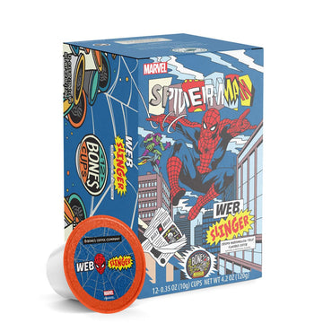 Bones Coffee Company Flavored Coffee Bones Cups Web Slinger Flavored Pods | 12ct Single-Serve Coffee Pods Inspired by Spiderman