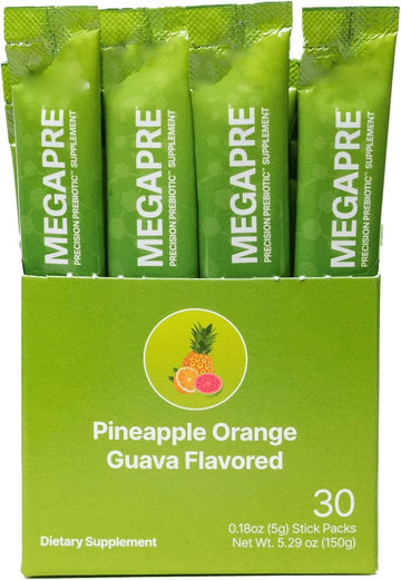 Microbiome Labs Megapre Stick Packs - Prebiotic Powder Drink Mix To Support Gut Health - Oligosaccharides For Immune & Digestive Health - Prebiotic Supplement For Adults, Kids (30 Drink Packets)