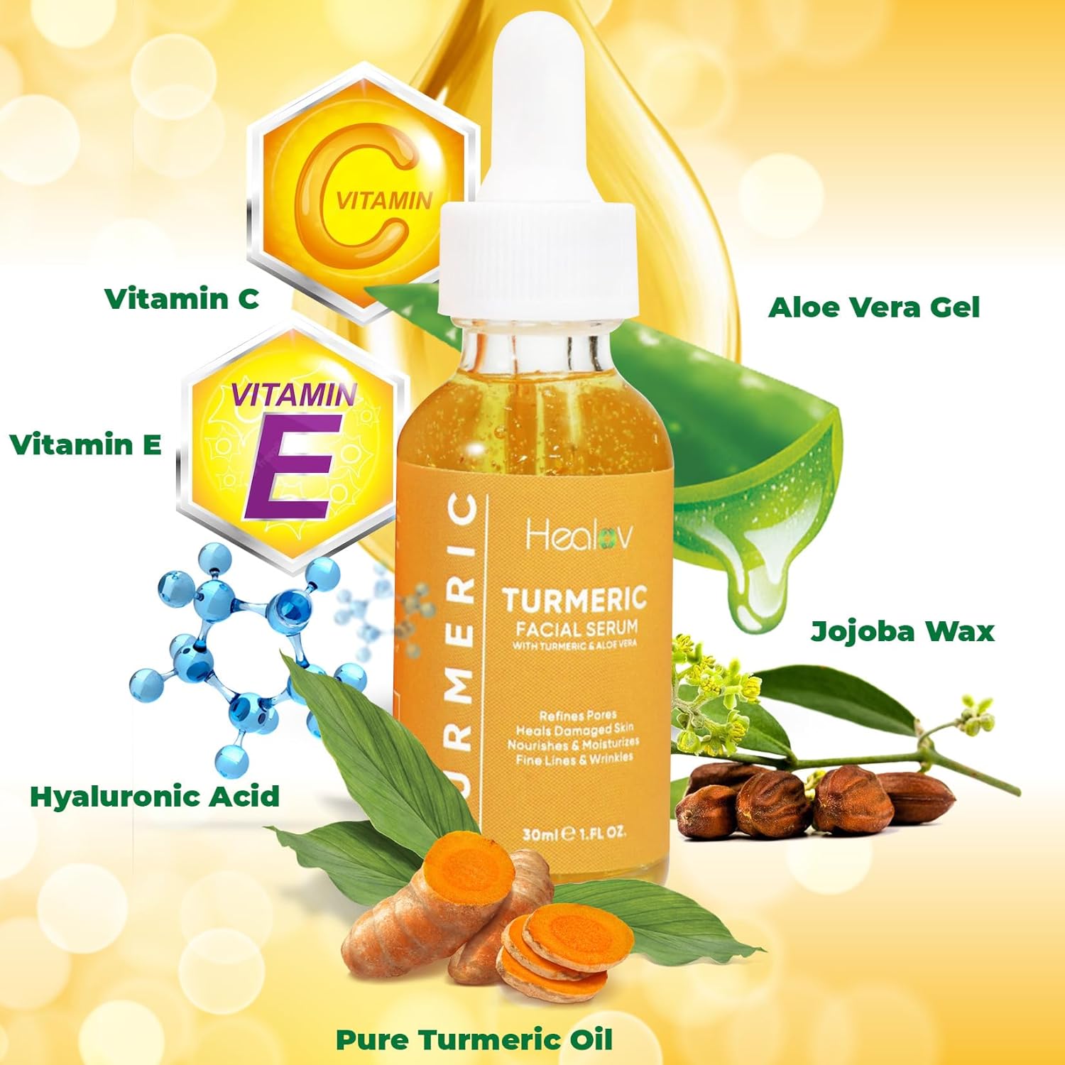 Turmeric Oil For Face & Body - All Natural Turmeric Skin Brightening Oil For Dark Spots - Turmeric Facial Repair Serum Cleanses Skin, Fights Acne, Evens Tone, Heals Scars - Turmeric Serum For All Skin : Beauty & Personal Care