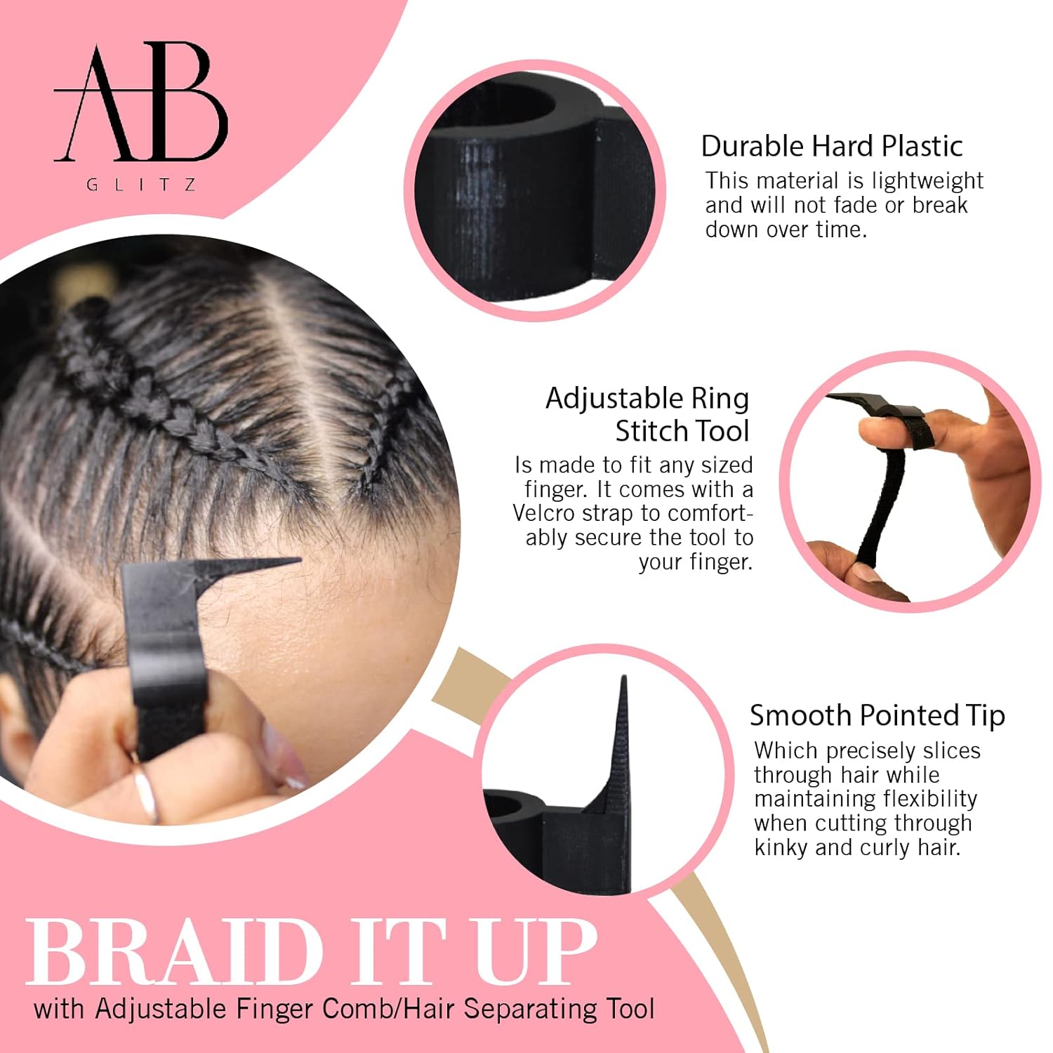 The Braid Aid Adjustable Parting Tool - Stitch Braiding Aid, Lightweight Hair Separating Comb for All Hair Types - Black : Beauty & Personal Care