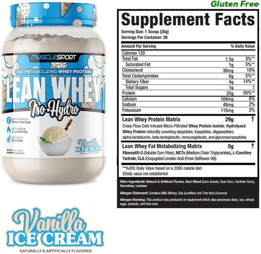 Musclesport Lean Whey Revolution™ Protein Powder - Whey Protein Isolate - Low Calorie, Low Carb, Low Fat, Incredible Flavors - 25G Protein Per Scoop (2Lb, Vanilla)