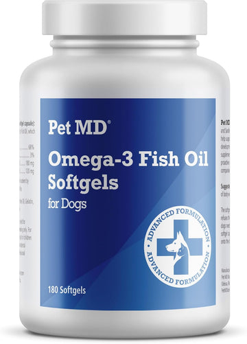Pet Md – Omega 3 Fish Oil Supplement For Dogs – Skin And Coat Support For Dogs – 180 Softgels