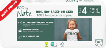 Eco By Naty Eco-Friendly Baby Diapers - 100% Plant-Based Materials On Skin, Soft, For Sensitive Skin & Super Absorbent (Size 4, 88 Count)