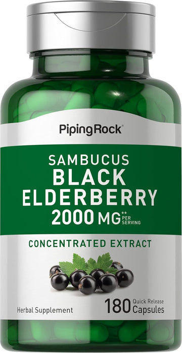 Piping Rock Elderberry Capsules | 2000 Mg | 180 Count | Sambucus Herbal Extract Supplement | Non-Gmo, Gluten Free