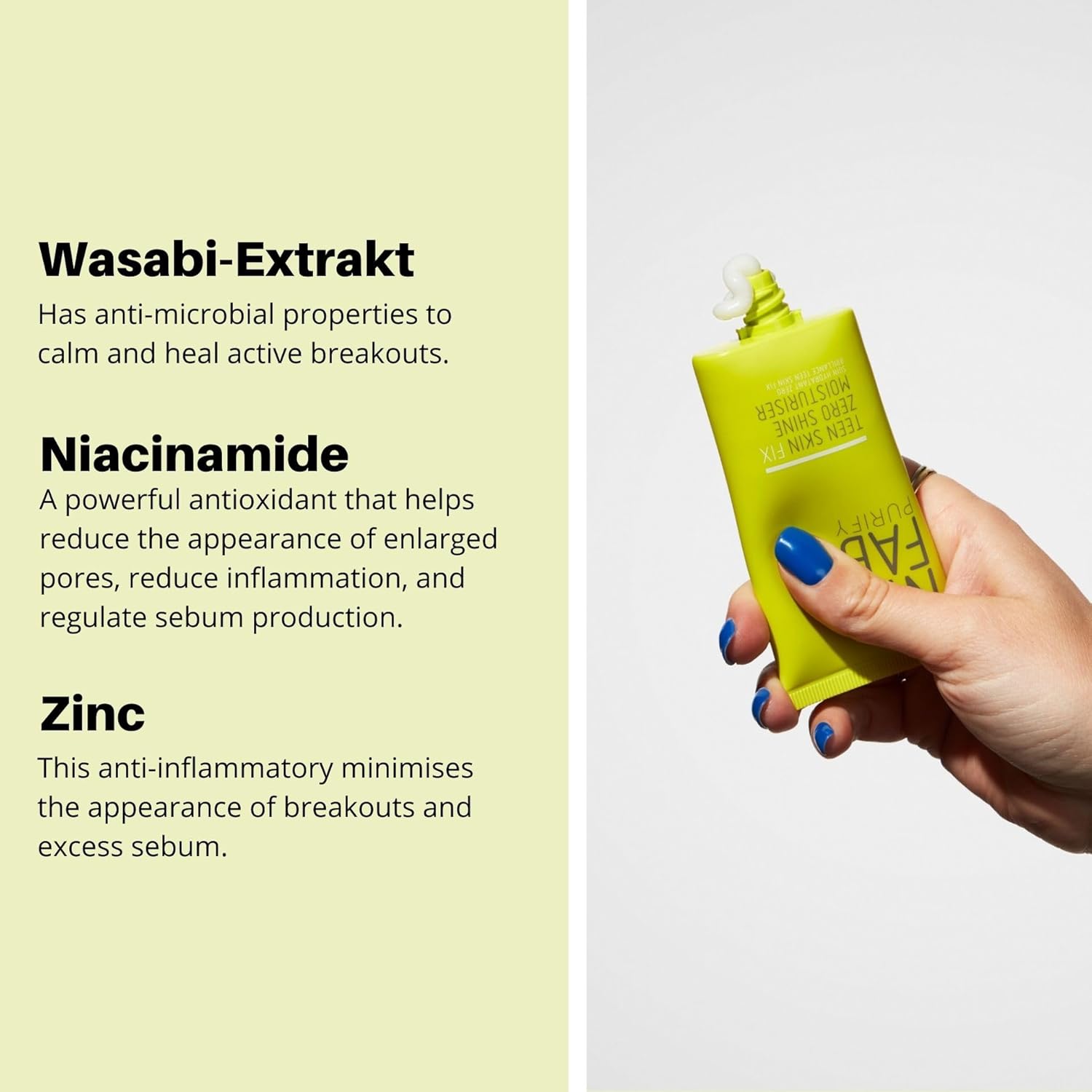 Nip + Fab Teen Skin Fix Zero Shine Face Moisturizer with Niacinamide and Antioxidant Wasabi Extract, Shine Free Mattifying Facial Cream for Oil Control Prevent Breakouts Even Skin Tone, 40 ml : Amazon.co.uk: Beauty