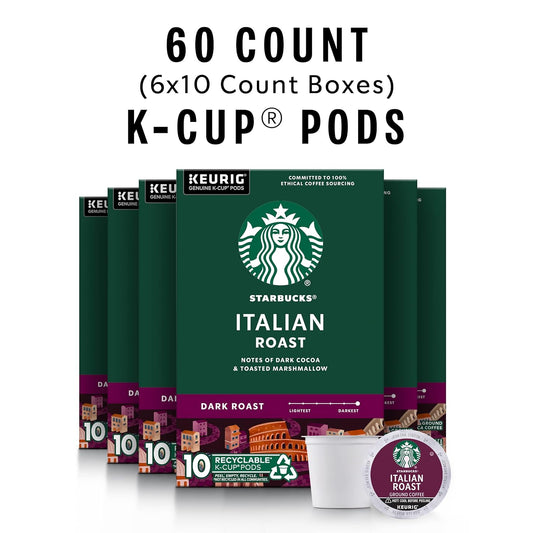 Starbucks K-Cup Coffee Pods, Dark Roast Coffee, Italian Roast for Keurig Brewers, 100% Arabica, 6 boxes (60 pods total)