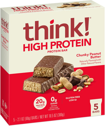 Think! Protein Bars, High Protein Snacks, Gluten Free, Kosher Friendly, Chunky Peanut Butter, Nutrition Bars, 2.1 Oz Per Bar, 30 Count (Packaging May Vary)