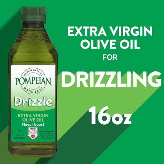 Pompeian Made Easy Drizzle Extra Virgin Olive Oil, Flavor Boost, Perfect For Boosting The Flavor Of Salads And Vegetables, American Heart Association Certified, Non-Allergenic, Non-Gmo, 16 Fl Oz (Pack Of 1)