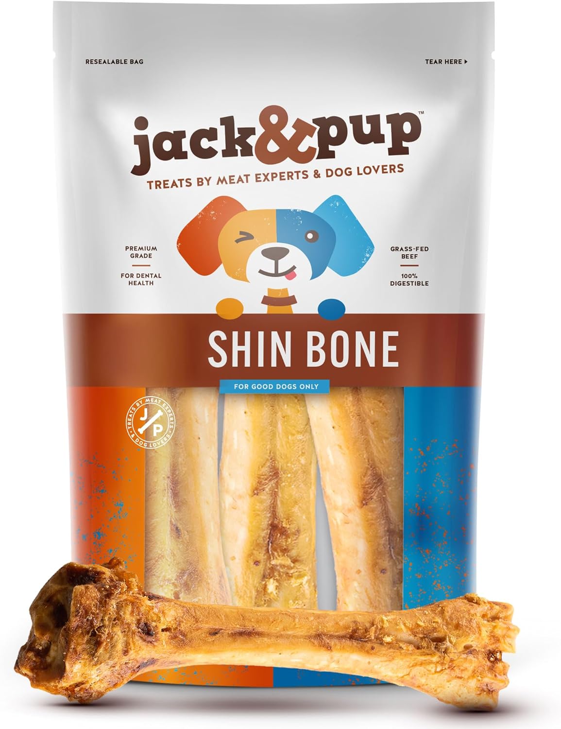 Jack&Pup Shin Beef Bones for Dogs Long Lasting Dog Chews - 8-11" Large Dog Bones for Aggressive Chewers, All Natural Dog Bones for Large Dogs and Medium Dogs | Gourmet Marrow Bones for Dogs (6 Pack)