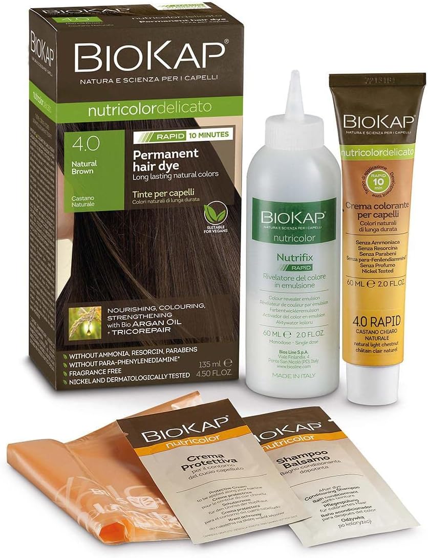 Biokap Natural Brown 4.0 Rapid Hair Dye 135 Ml - Works In Just 10 Mins, Permanent, Vegan & Natural Nourishing Formula Suitable For Sensitive Skin