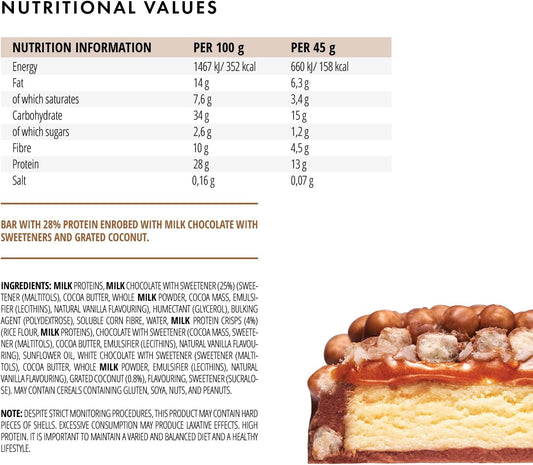 Foodspring New Extra Chocolate Protein Bars - 13G Protein Per Bar, No Added Sugar, Nutritious Post-Workout Or On-The-Go Snack - Crispy Coconut - 45G, Pack Of 12