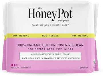 The Honey Pot Company - Pads For Women - Non-Herbal Regular Flow W/Wings - Organic Cotton Cover & Ultra-Absorbent Pulp Core - Sanitary Pads For Women - Feminine Care - Fsa & Hsa Eligible - 20 Ct