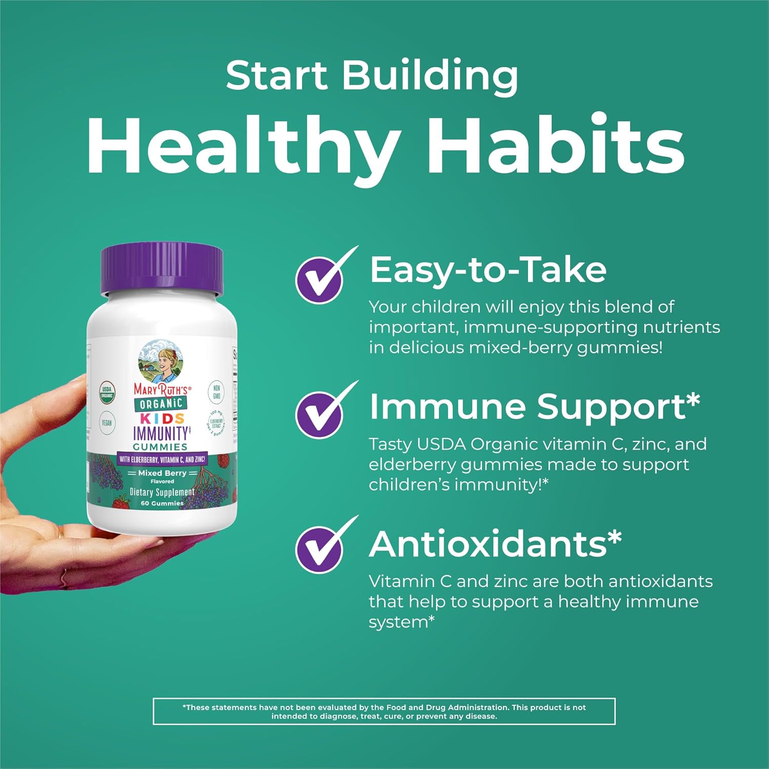 Maryruth Organics Kids Immune Support Gummies | Usda Organic | Vitamin C, Zinc, And Elderberry Gummies For Kids| Immune Support For Ages 4+ | Vegan | Non-Gmo | Gluten Free | 60 Count : Health & Household