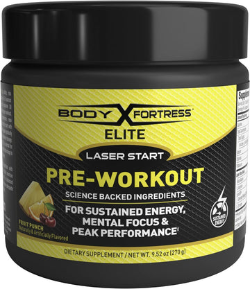 Body Fortress Elite Laser Start Pre-Workout Powder,Zümxr Caffeine For Sustained Energy,Beta-Alanine For Boosted Intensity,Key Electrolytes Promote Hydration,Keto Friendly,Fruit Punch,30 Servings