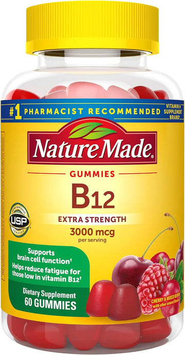Nature Made Extra Strength Vitamin B12 Gummies, 3000 Mcg Per Serving, B12 Vitamin Supplement For Energy Metabolism Support, 60 Gummy Vitamins, 30 Day Supply