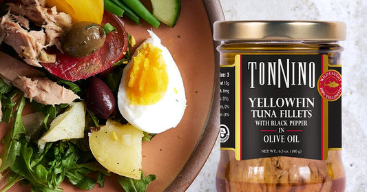 Tonnino Yellowfin Tuna in Olive Oil with Black Pepper 6.3 oz - Gourmet 6-Pack: Omega-3, High Protein, Gluten-Free, Ready-to-Eat Tuna Packets for Tuna Salad, Tuna Fish Alternative to Salmon