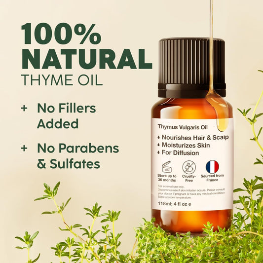 Thyme Oil For Hair & Peppermint Oil For Hair Se T- 100% Natural Aromatherapy Grade Essential Oils Set - 2X0.34 Fl Oz - Kukka