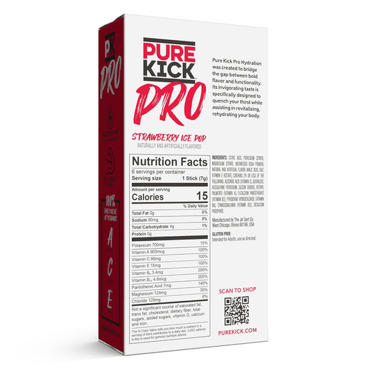 Pure Kick Pro Hydration Electrolyte Drink Mix, Strawberry Ice Pop, Includes 1 Box With 6 Packets In Each Box