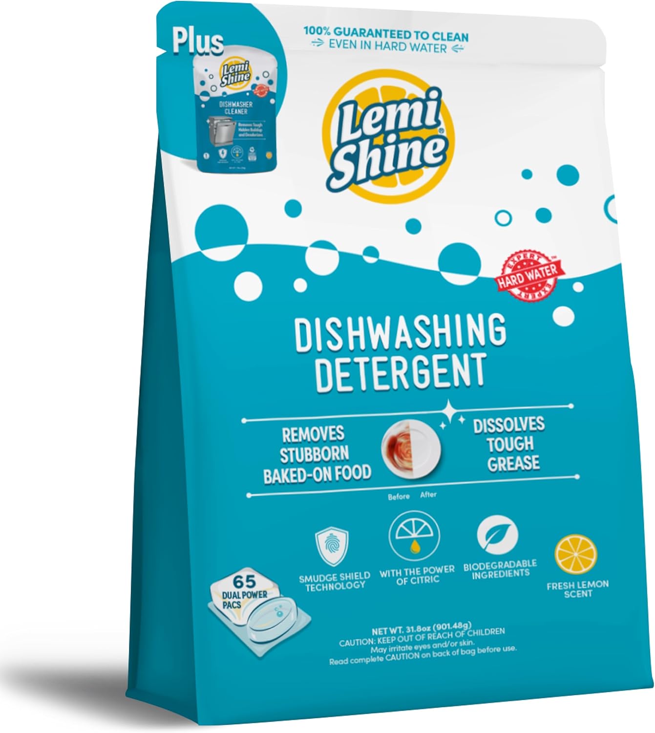 Lemi Shine Natural Dishwasher Pods | All-In-One Powder & Gel Dishwasher Detergent Pods With Powerful Citric Acid | Eco Friendly Dish Wash Cleaning Supplies (65 Count)