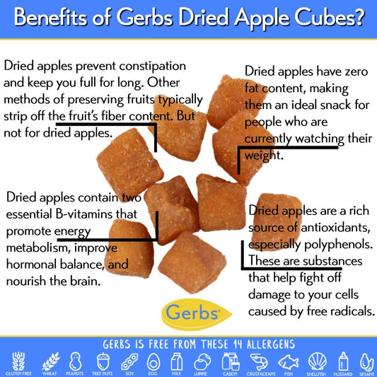 GERBS Dried Cinnamon Sugar Apple Cubes 2 LBS. | Freshly Dehydrated Resealable Bulk Bag | Top Food Allergy Free | Sulfur Dioxide Free |Great with yogurt, cottage cheese, oatmeal | Gluten & Peanut Free
