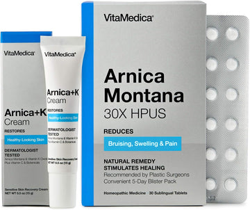 Vitamedica | Arnica Filler Kit Bundle | Arnica Montana 30X Blister Pack + Arnica & Vitamin K Topical Cream | Vitamin K Topical Cream | Softens, Calms, Moisturizes, & Restores Bruised Skin | Recovery