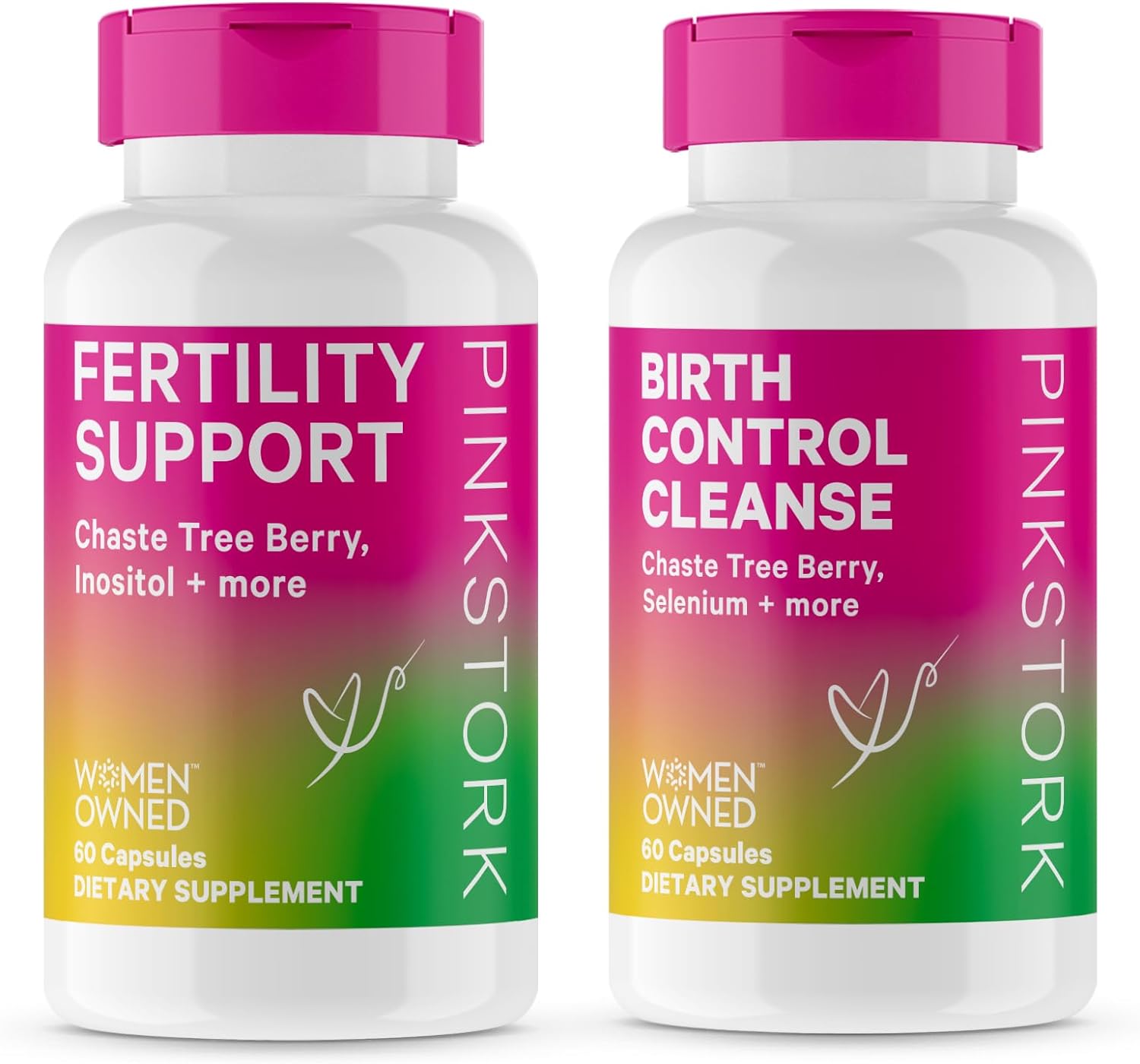 Pink Stork Fertility Supplement For Women + Birth Control Cleanse, Hormone Balance For Women, Vitex, Inositol + Folate + Ashwagandha, 2 Pack