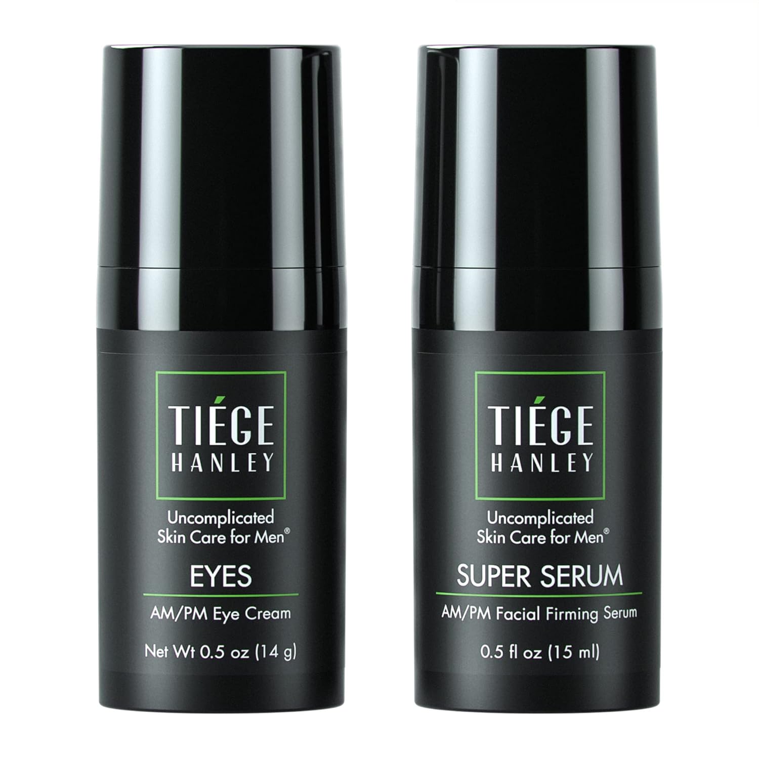 Tiege Hanley Morning And Night Facial Firming Serum (Super Serum) And Eye Cream (Eyes) For Men | Anti-Aging Pack | Sodium Hyaluronate And Retinyl Palmitate For Tighter, Smoother Skin | Caffeine To Fight Dark Circles | 0.5 Ounces Each