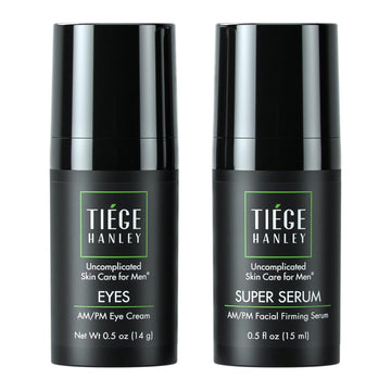 Tiege Hanley Morning And Night Facial Firming Serum (Super Serum) And Eye Cream (Eyes) For Men | Anti-Aging Pack | Sodium Hyaluronate And Retinyl Palmitate For Tighter, Smoother Skin | Caffeine To Fight Dark Circles | 0.5 Ounces Each