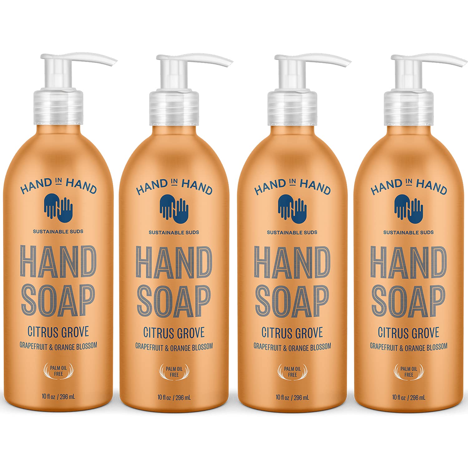 Hand In Hand Nourishing Liquid Hand Soap, 10 Fl Oz, Grapefruit & Orange Blossom, Citrus Grove Scent, 4 Pack