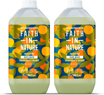Faith In Nature Natural Grapefruit & Orange Hand Wash And Body Wash Set, Vegan & Cruelty Free, No Sls Or Parabens, 2 X 5L Pack