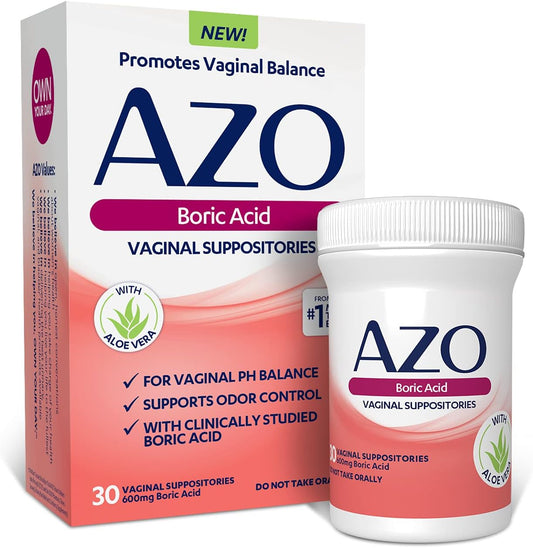 Azo Boric Acid Vaginal Suppositories, Helps Support Odor Control And Balance Vaginal Ph & Cranberry Urinary Tract Health Supplement, 1 Serving = 1 Glass Of Cranberry Juice