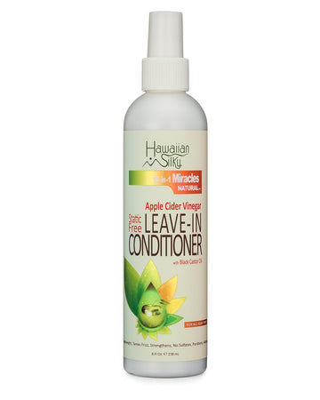 Hawaiian Silky Static-Free Apple Cider Vinegar Leave-in Conditioner, 8 fl oz - Black Castor Oil Extract for Hair Growth - Natural Treatment Men, Women & Kids - Good on Color Treated Scalp