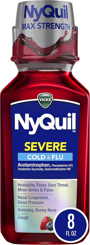 Vicks Nyquil Severe Cold & Flu Nighttime Relief Berry Flavor Liquid 8 Fl Oz