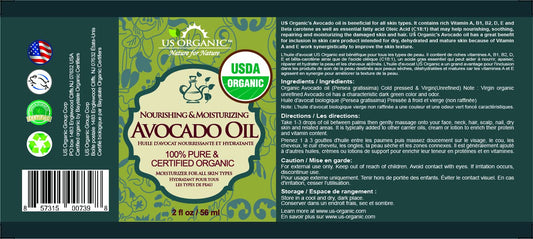 US Organic Avocado Oil Unrefined Virgin, USDA Certified Organic, 100% Pure & Natural, Cold Pressed, in Amber Glass Bottle w/Glass Eye dropper for Easy Application (2 oz (Small))