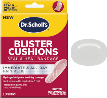 Dr. Scholl's BLISTER CUSHIONS Seal & Heal Bandage with Hydrogel Technology, 8 ct // Immediate & All-Day Pain Relief, Thin, Flexible & Nearly Invisible, Moisture-Infused