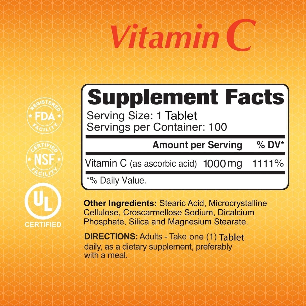 Alfa Vitamins Vitamin C Supplement 1000Mg, Powerful Antioxidant For Immune Support & Healthy Skin, Promotes Collagen Formation, Dietary Supplement For Daily Wellness And Skin Protection, 100 Tablets : Health & Household