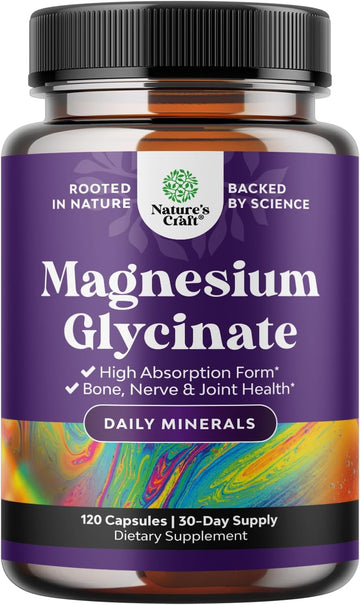 High Absorption Magnesium Glycinate Capsules - Chelated Magnesium Glycinate 500mg Per Serving for Calming Sleep Plus Muscle Bone & Nerve Support - 500mg Magnesium Glycinate GMP Certified - 120 Count