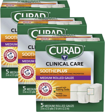 Curad Sootheplus Rolled Gauze With Arm & Hammer Baking Soda, 3" X 2.5 Yds, 5 Count (Pack Of 3)