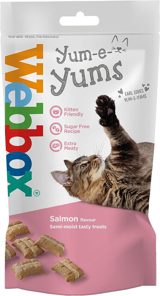 Webbox Yum-e-Yums Semi-Moist Cat Treats, Salmon - Kitten Friendly, Added Taurine, Wheat and Grain Free Recipe with No Artificial Colours (9 x 40g Bags)