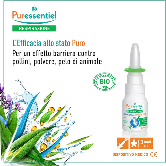 Puressentiel Respiratory Protective Nasal Spray 20Ml - Allergy Protection - Helps Prevent Allergic Rhinitis - Seawater & Eucalyptus 100% Natural Origin - Protects Against Pollen, Dust & Pet Hair