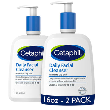 Face Wash By Cetaphil, Daily Facial Cleanser For Sensitive, Combination To Oily Skin, New 16 Oz 2 Pack, Gentle Foaming, Soap Free, Hypoallergenic