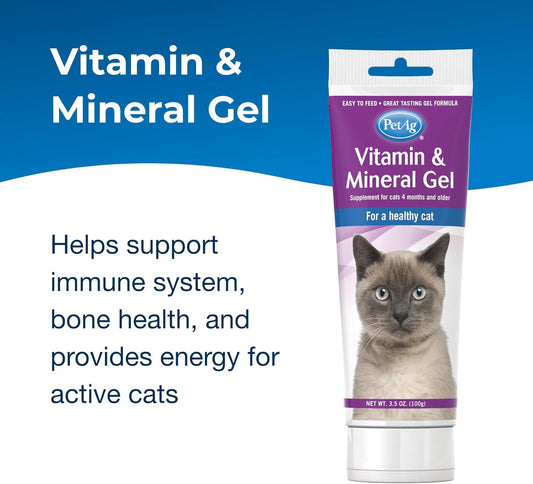 Pet-Ag Vitamin & Mineral Gel Supplement For Cats - 3.5 Oz, Pack Of 2 - Provides Basic Daily Vitamins & Minerals For Cats 4 Months And Older - Easy To Digest