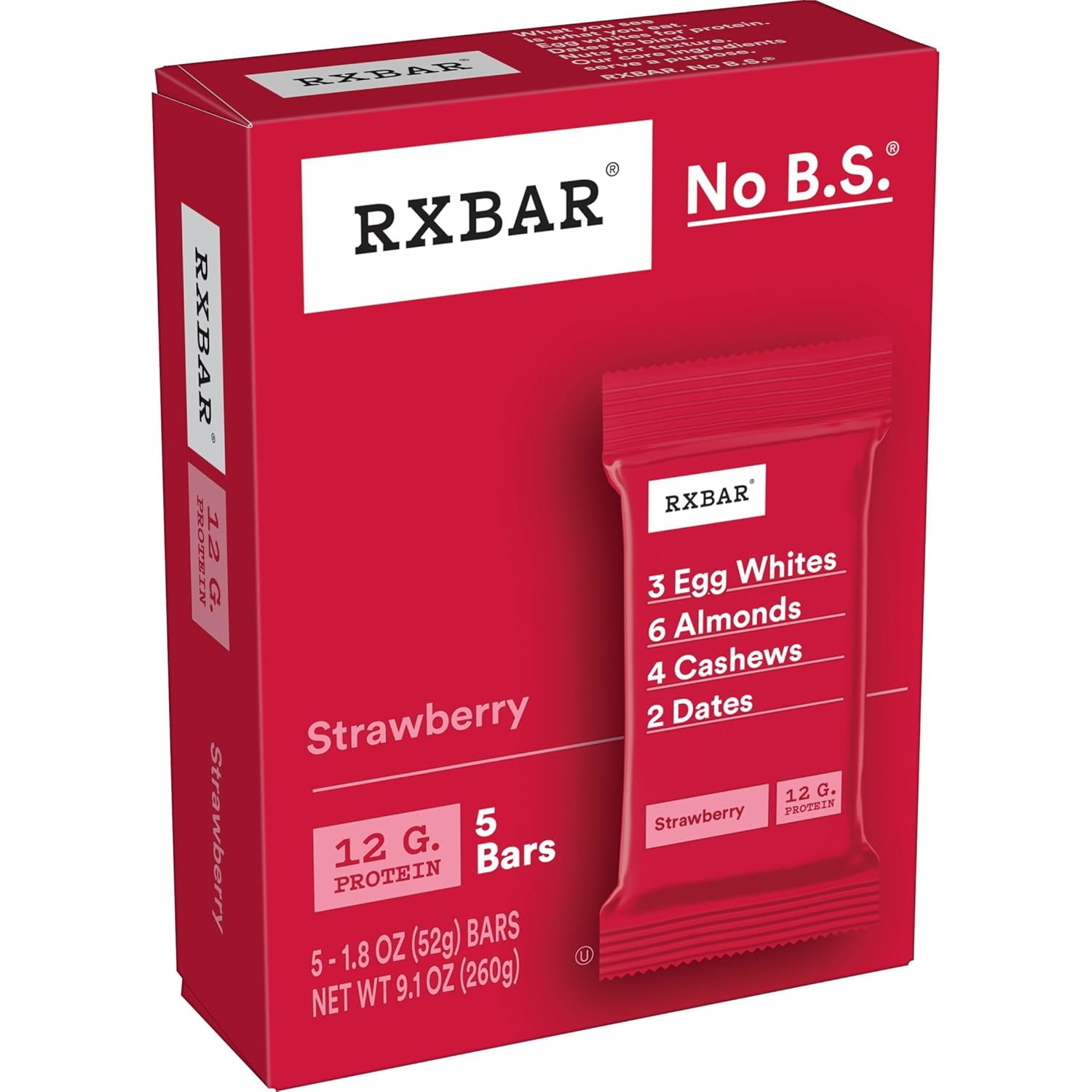 RXBAR Protein Bars, 12g Protein, Gluten Free Snacks, Strawberry (6 Boxes, 30 Bars) : Health & Household