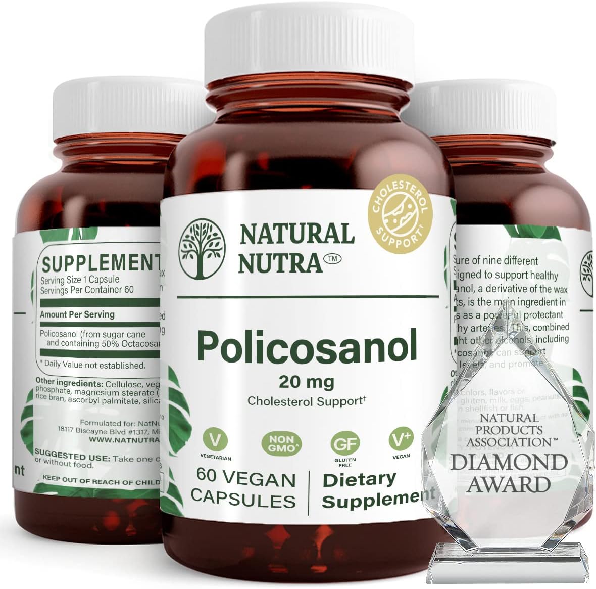 Natural Nutra Policosanol 20Mg With Octacosanol, Supplement To Promotes Fluid Circulations, Improves Cardiovascular Health, 60 Vegan Capsules