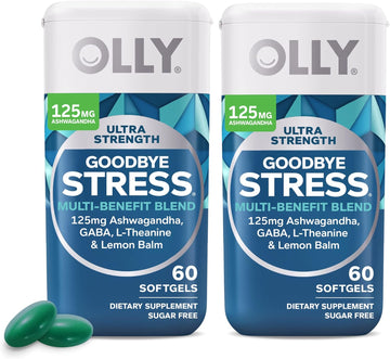 Olly Ultra Strength Goodbye Stress Softgels Twin Pack, Gaba, Ashwagandha, L-Theanine And Lemon Balm, Stress Relief Supplement - 120 Count